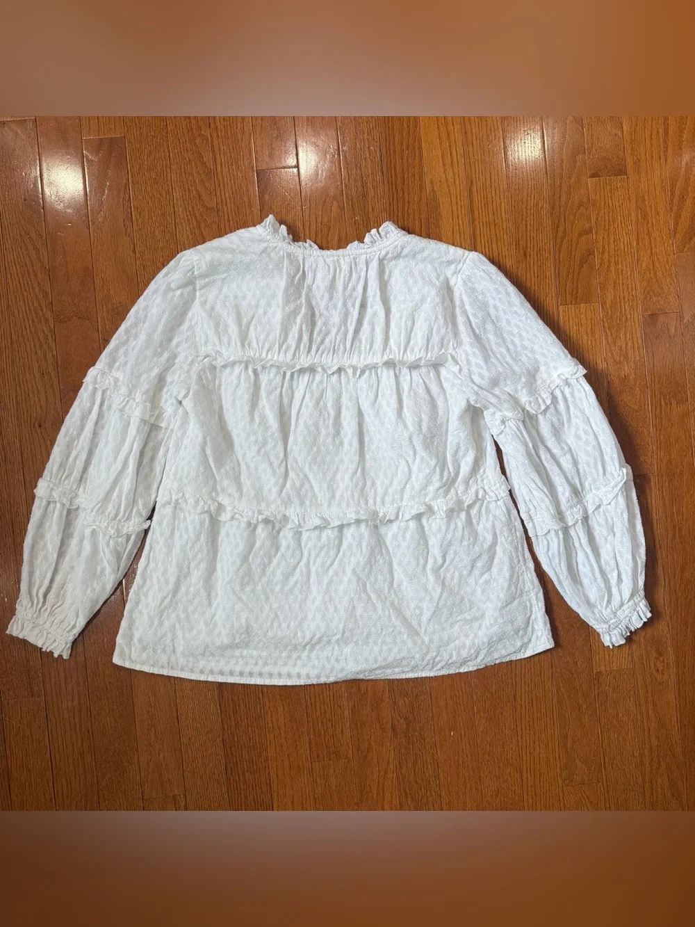 Anthropologie Maeve Women’s Small Angela Ruffle Peasant Blouse Puff Sleeves Boho